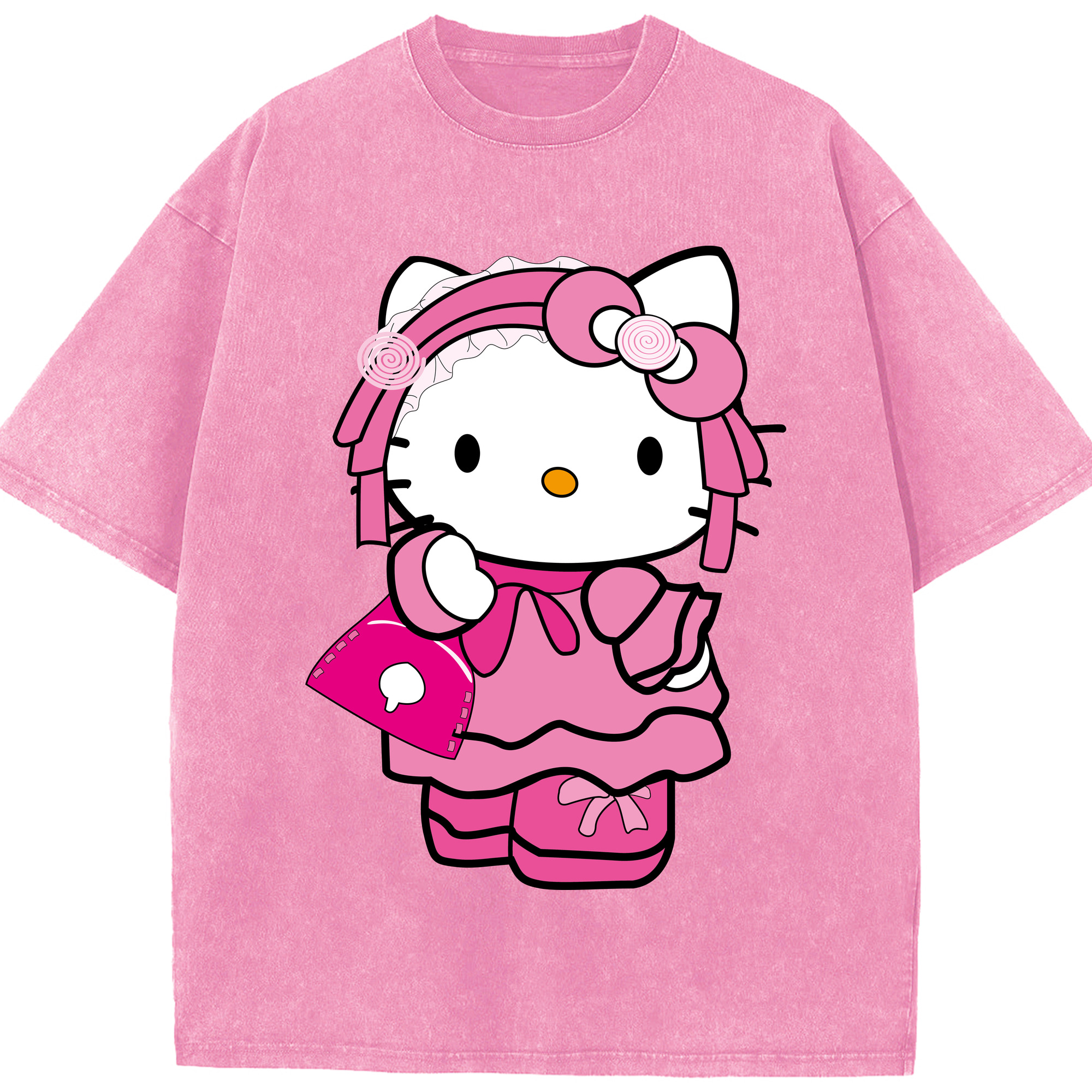 （画像用） Hello Kitty ハローキティ 綿100% ヴィンテージ風 半袖Tシャツ（フロントプリント）